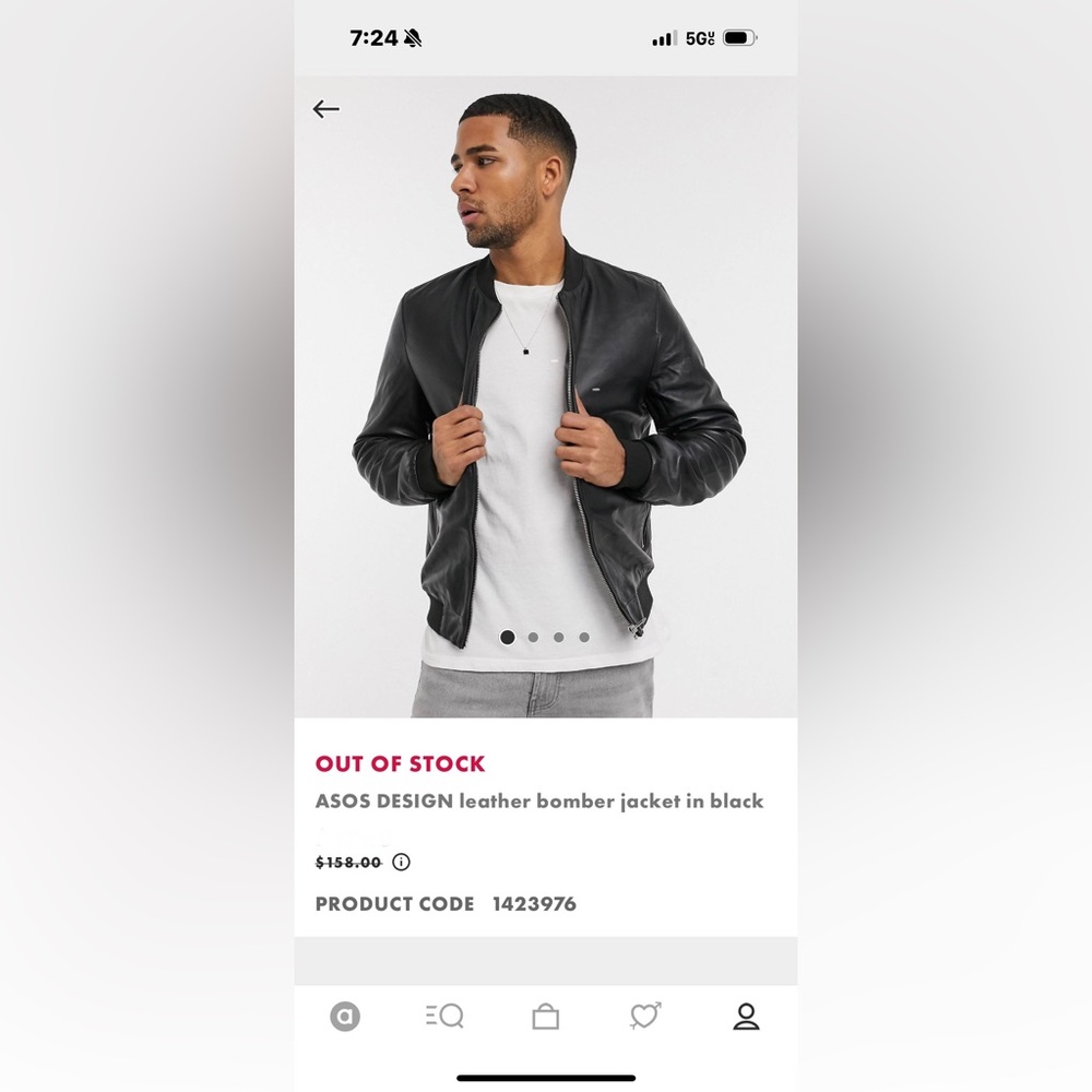 Asos Design Leather Bomber Jacket View 5